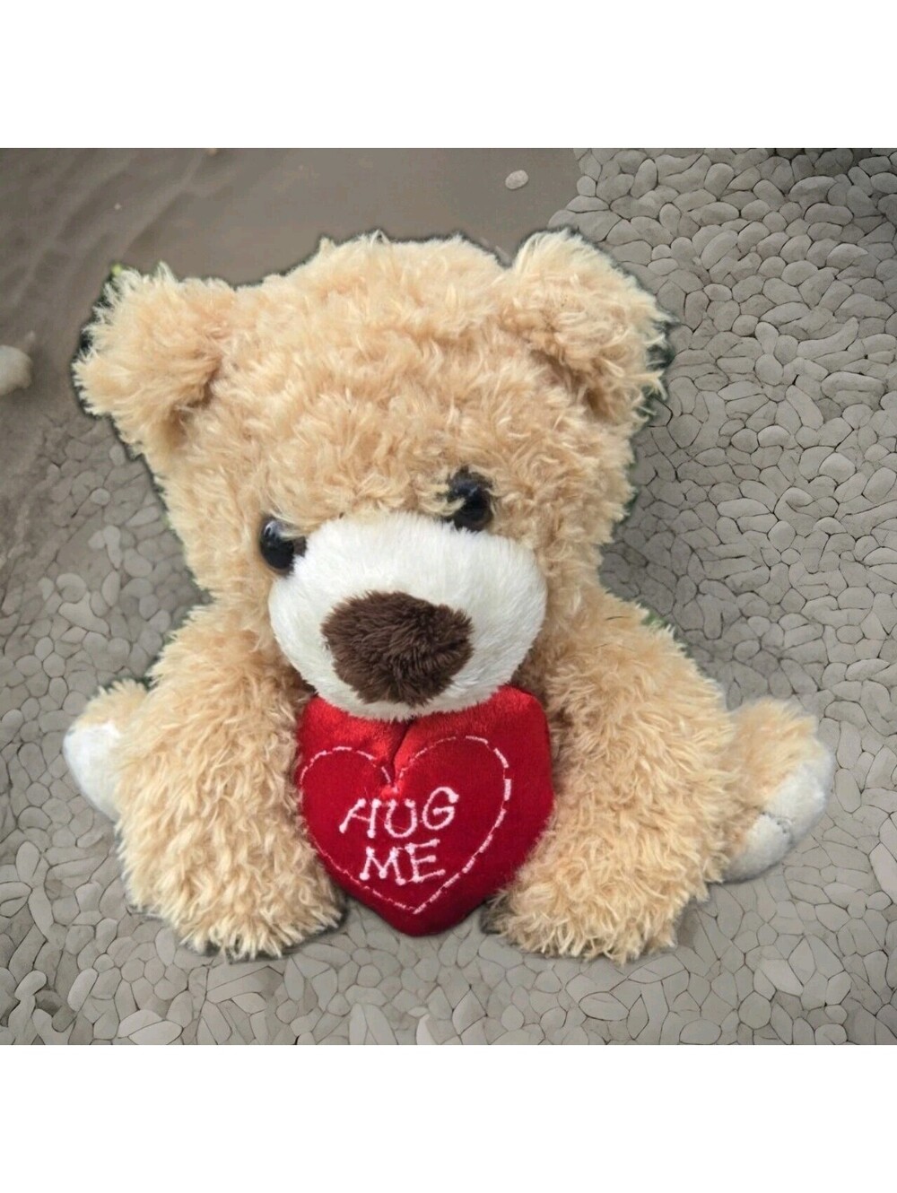 Plush Light Brown Teddy Bear, Red Heart "Hug Me" Stuffed Animal 9” Brown Eyes